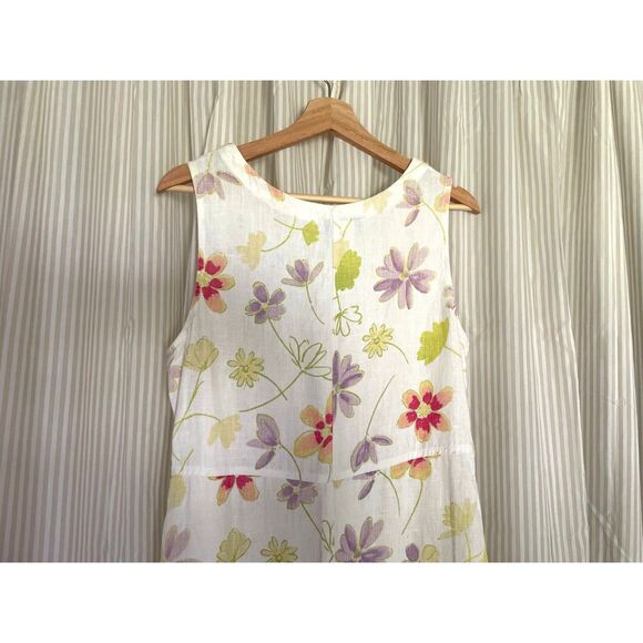 Vtg Real Comfort Women Sz 10 Linen Dress Sleeveless Floral Print Artsy Lagenlook - Picture 4 of 7